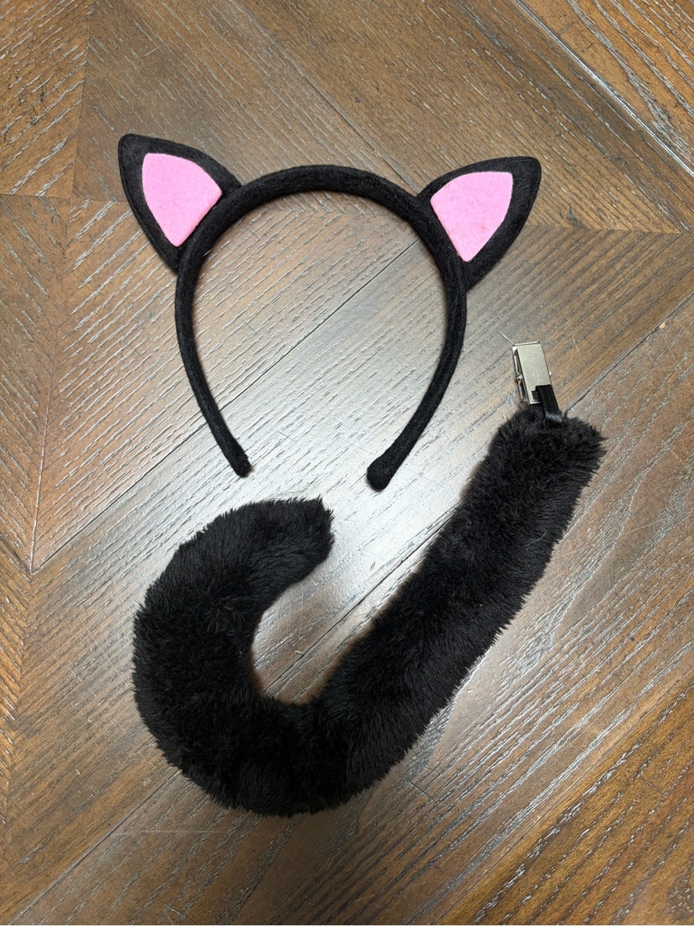 Kids Black Cat Costume Set Ears Headband Furry Tail Halloween
